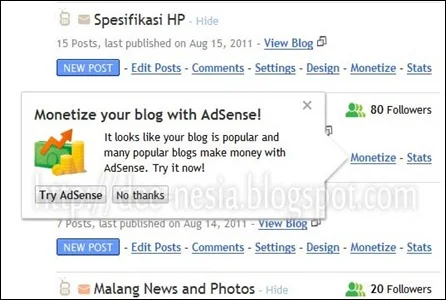 Tawaran pasang adsense