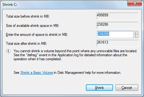 mengecilkan volume drive C: di Windows 7 mengecilkan volume drive C: di Windows 7