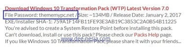 Password Windows 10 Transformation Pack Versi 7.0