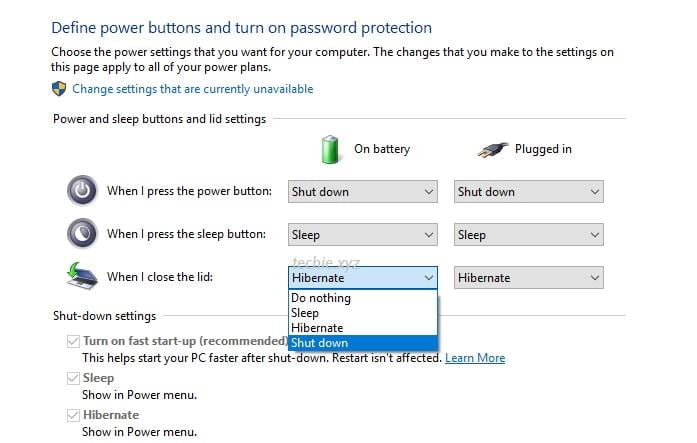 Pilih shut down ketika layar laptop ditutup