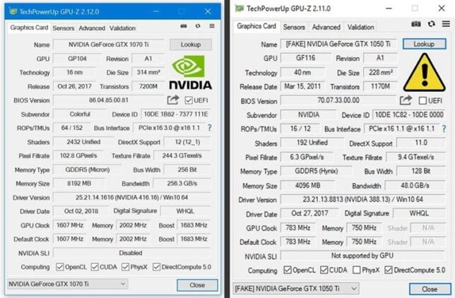 GPU-Z mendeteksi kartu NVIDIA asli atau palsu