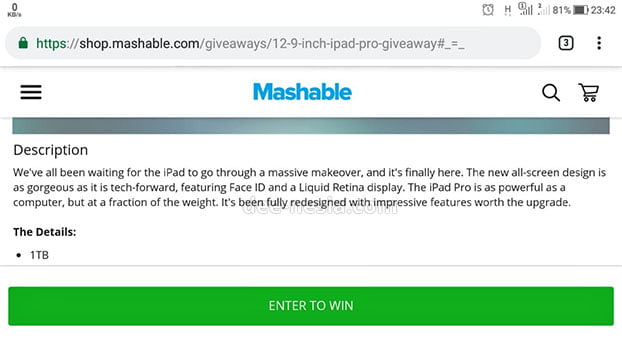 Daftar Mashable Giveaway iPad Pro 2018 Dengan Facebook