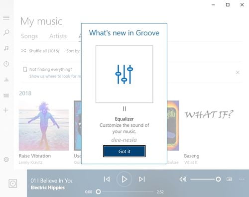 Equalizer di Groove Music