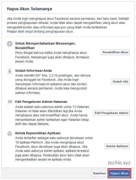 cara menghapus akun facebook permanen klik pada Hapus Akun