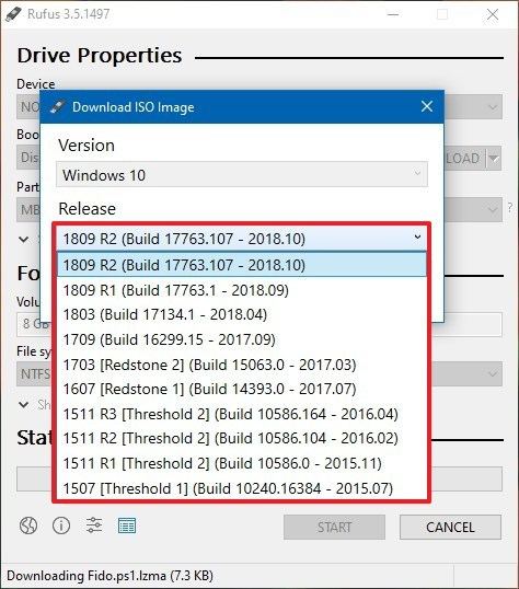 Pilih versi Windows 10