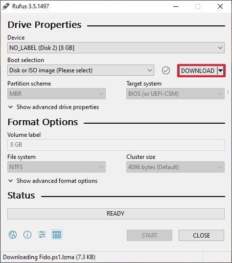 Tombol Download file iso Windows 10 di Rufus
