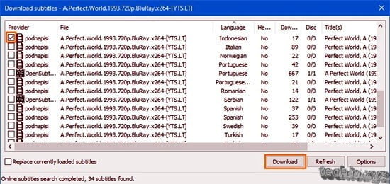centang subtitle yang akan di unduh, tekan tombol download