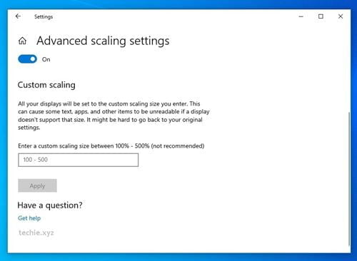 Windows 10 Custom Scalling