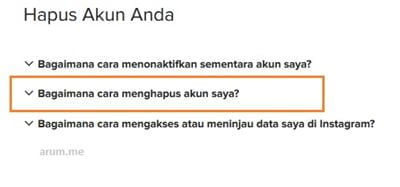 tap pada bagaimana cara menghapus akun saya
