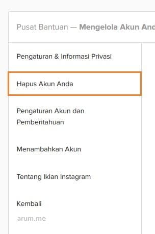 tap pada hapus akun anda